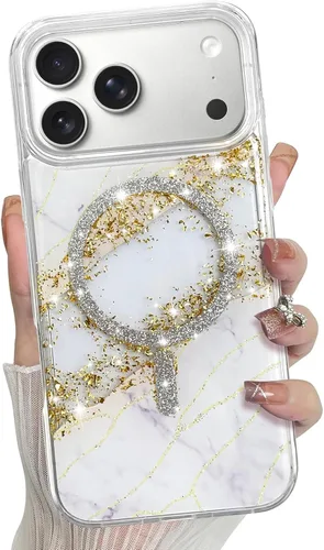 Miniatura 17 de Bonoma Funda magnética para iPhone 13 【Soporte para Magsafe】Protector de cámara de lujo de cristal fluorescente iridiscente con láser brillante + 2