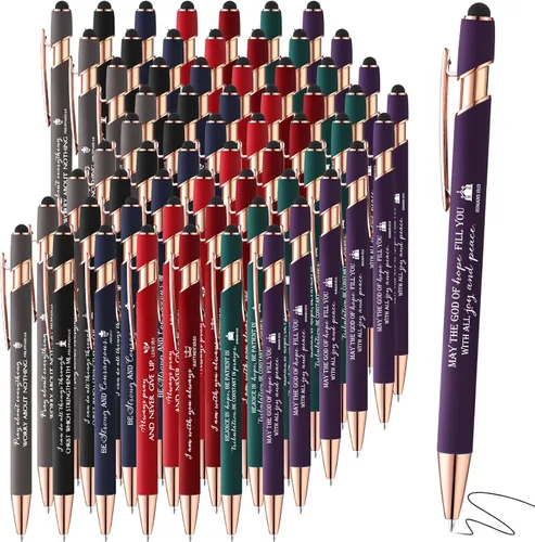 Miniatura 9 de Fumete 21 bolígrafos cristianos con punta de lápiz capacitivo, 7 colores, 7 citas, versículo de la Biblia, bolígrafo inspirador cristiano, regalo