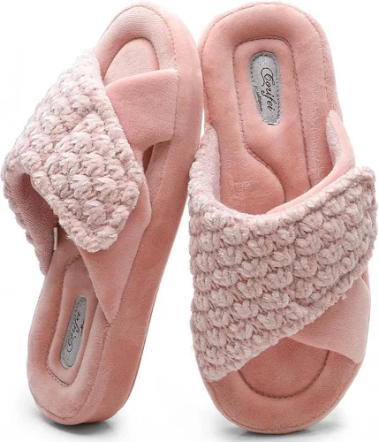 Miniatura 10 de Zapatillas ortopédicas ajustables con soporte de arco para mujer con espuma viscoelástica para fascitis plantar, zapatillas de casa para mujer