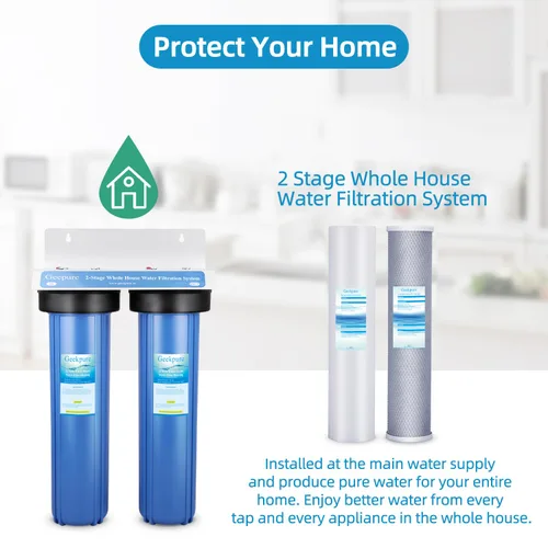 Miniatura 3 de Geekpure Sistema de filtro de agua para toda la casa de 2 etapas con carcasa azul de 20 pulgadas -1" NPT