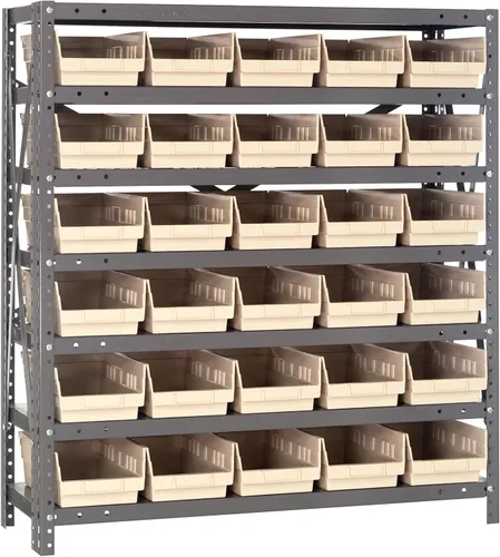Miniatura 153 de Quantum QSBU-245BK Heavy Duty Shelving Unit with (7) Shelves and (24) QUS245 Black Bins for Garage Warehouse Storage Distribution 400 lb Load
