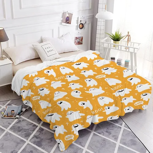 Miniatura 5 de Manta amarilla con diseño de dibujos animados y fantasma, ligera, para mujeres y hombres, suave y acogedora manta de forro polar para sala de estar