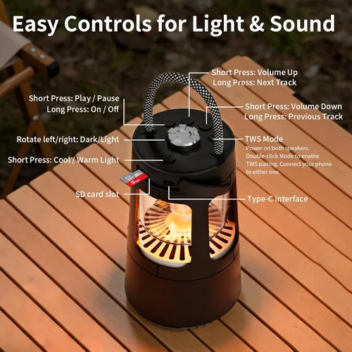 Miniatura 7 de Revonext - Linterna de campamento con altavoz Bluetooth, altavoz inalámbrico impermeable para exteriores con luz ambiental de doble color, altavoz
