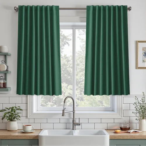 Miniatura 41 de UHITECH Cortinas cortas de lino de 24 pulgadas de largo para ventanas pequeñas de granja, cortinas opacas modernas para sala de estar, pestañas