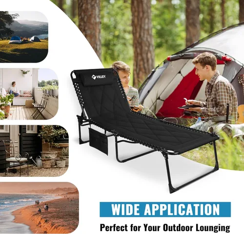 Miniatura 6 de VILLEY Hamaca reclinable extra grande acolchada con cojín, cuna de camping plegable, sillas de salón reclinables para patio, cama plegable