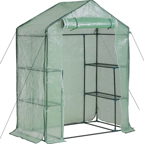 FDW Mini invernadero portátil para interiores y exteriores, 4.9 pies de largo x 2.4 pies de ancho x 6.4 pies de alto, estantes para plantas, toldo