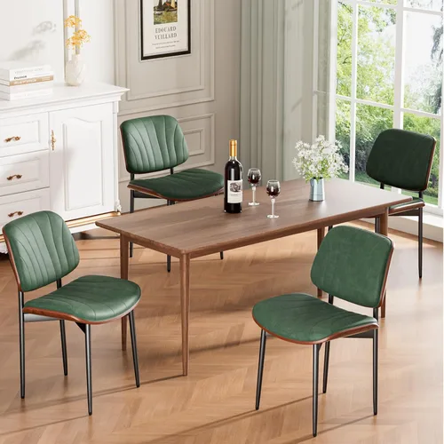 Miniatura 26 de REONEY - Juego de 4 sillas de comedor, modernas de mediados de siglo, tapizadas en piel sintética PU con respaldo de madera curvada de nogal y patas