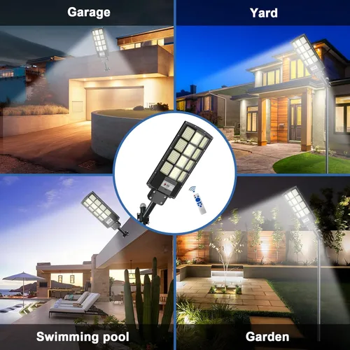 Miniatura 6 de Luz de calle solar, reflectores solares para exteriores, impermeable, sensor de movimiento, 6500K, luz del atardecer al amanecer