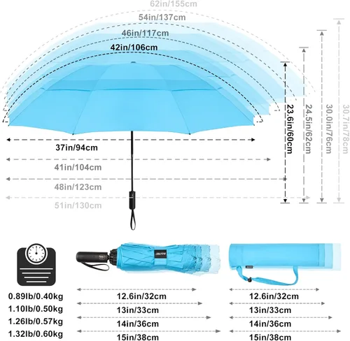Miniatura 80 de G4Free Paraguas de golf grande de 42/46/54/62 pulgadas, paraguas compacto de viaje inverso, 10 varillas, resistente al viento para lluvia, doble