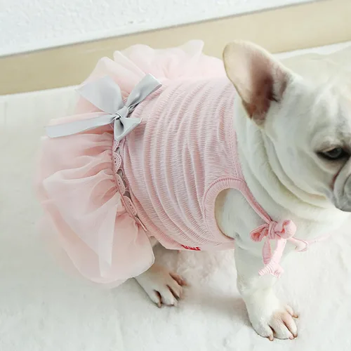 Miniatura 7 de Moorfowl Vestido tutú rosa de princesa Bulldog francés, chaleco de verano, falda de gasa para perrito, pug y corgi, vestido de tul con lazo, trajes
