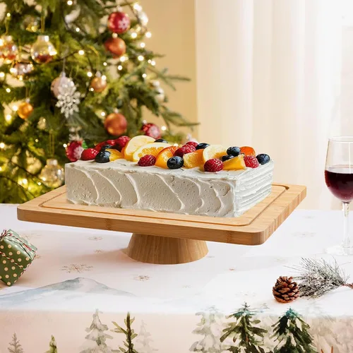 Miniatura 7 de HBlife Soporte para pasteles con tapa (16.5 pulgadas), soporte multifuncional para pasteles con cúpula acrílica, soporte rectangular de bambú 2 en 1