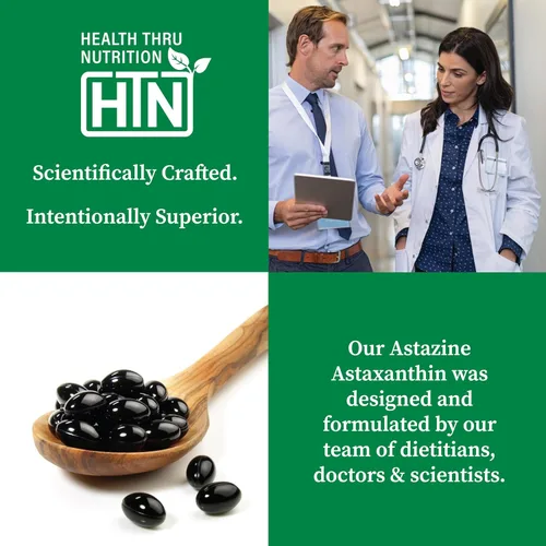 Miniatura 5 de Health Thru Nutrition Astaxantina Triple Strength 12mg Suplemento 30 cápsulas blandas AstaZine de algas cultivadas orgánicamente en agua prístina