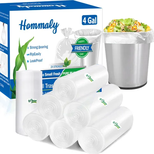 350 bolsas de basura pequeñas de 4 galones, bolsas de basura transparentes fuertes, bolsas de basura para baño, bolsas de plástico pequeñas para