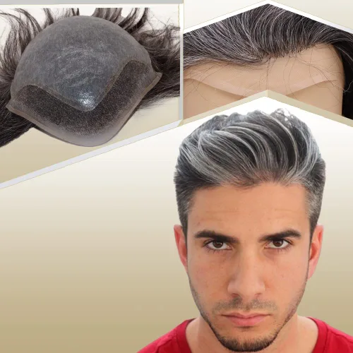 Miniatura 13 de Peluca de cabello humano europeo de repuesto para hombre, encaje suizo frontal, 0.003 in, piel fina, poliuretano, con bucle, 10 x 8 pulgadas, 20%