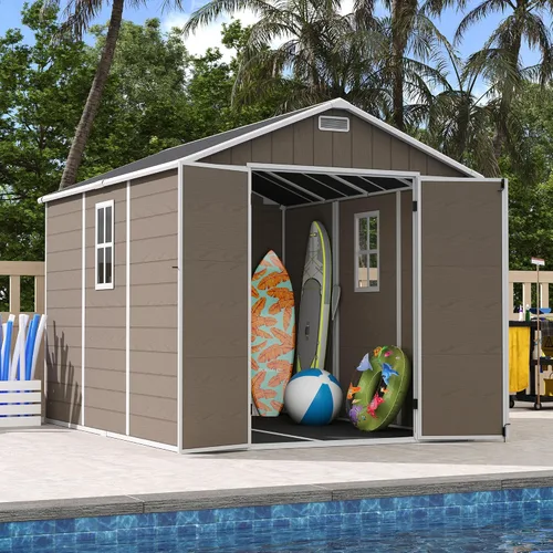 Miniatura 8 de UDPATIO Outdoor Resin Storage Shed 8 x 10 FT, Plastic Storage Shed with Floor Large Outdoors Garden Tool Storage Shed Outside Clearance Shed with