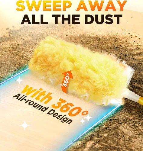 Miniatura 2 de Recargas de plumero resistentes para Swiffer Duster, 12 unidades de recarga de plumero con 1 mango, plumeros multisuperficie de 360° con 4 Naranja