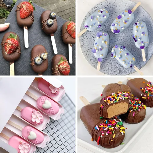 Miniatura 6 de WMKGG Juego de moldes de silicona para paletas, 2 moldes de helado con 50 palos de madera para cake pop, Ice Pop, Cakesicles (tamaño estándar/rojo)