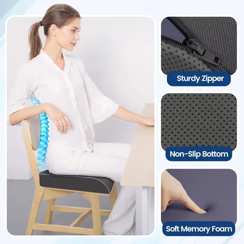 Miniatura 3 de SweetSlubr Cojín de asiento para aliviar el dolor de coxis, cojín para silla de oficina, cojín de espuma viscoelástica grande con funda Gris