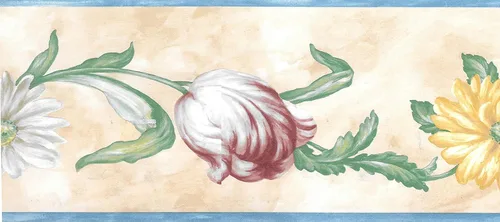 Dundee Deco BD6138 - Borde de papel pintado prepegado, borde azul floral, flores rosas, amarillas, verdes, beige en el borde de pared de vid, diseño