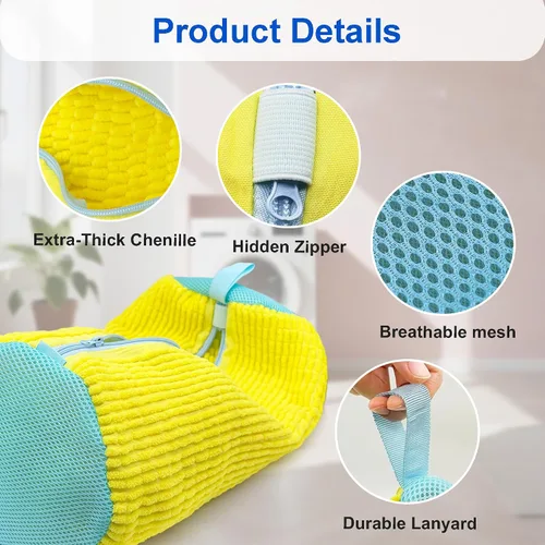 Miniatura 4 de Bolsa para lavadora de zapatos, paquete de 2 bolsas reutilizables para zapatos de lavandería con cremallera para tenis y zapatos de tenis, limpieza