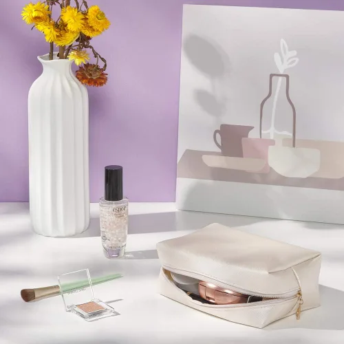 Miniatura 6 de Bolsa de cosméticos de piel sintética para mujer, bolsa de maquillaje minimalista para uso diario, bolsa de almacenamiento portátil, pequeña bolsa