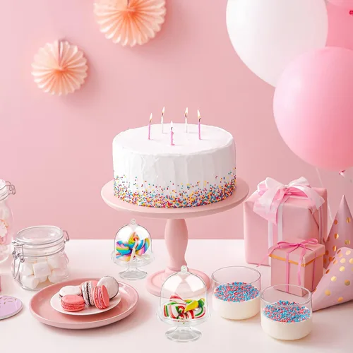 Miniatura 3 de Tessco for you 48 piezas de plástico mini soporte para tartas con cubierta de cúpula, recipientes para cupcakes de chocolate y dulces, placa