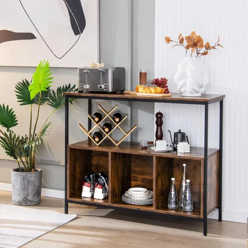 Miniatura 2 de Giantex Aparador de buffet, armario de madera, despensa de cocina con encimera espaciosa, estante abierto grande, armario de almacenamiento de 3