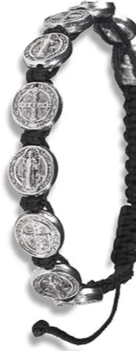 Miniatura 5 de Brazalete con tonos de plana estilo San Benito con cordón para muñeca ajustable, 8 pulgadas, metal común
