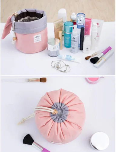 Miniatura 7 de Estuches de viaje cosméticos, cilíndrico portátil lavado bolsa de almacenamiento con cordón organizador de cosméticos de viaje azul, Azul