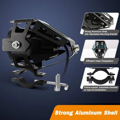 Miniatura 6 de Luces antiniebla LED U7 para motocicleta, foco, luces de circulación diurna, luces de bicicleta con ojos de ángel azules, anillo halo e interruptor