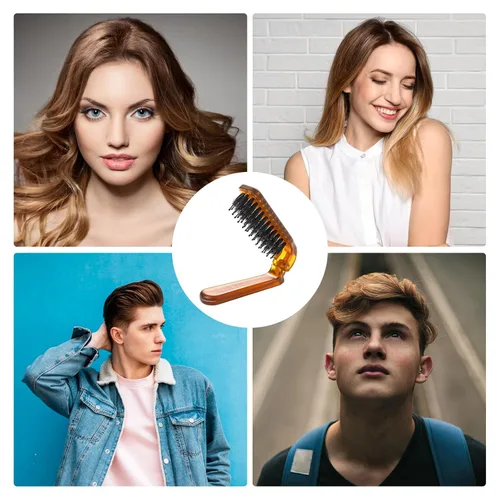 Miniatura 7 de Paquete de 2 cepillos plegables para el cabello, cepillo de tamaño de viaje con cerdas naturales de jabalí y pasadores de nailon, cepillo pequeño
