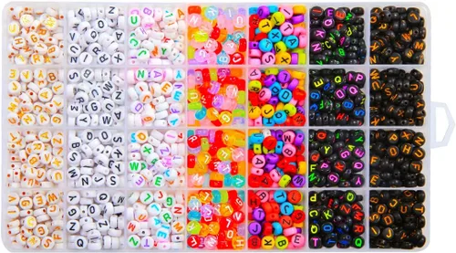 Eppingwin 1400 cuentas de letras, cuentas de 0.16 x 0.27 pulgadas, cuentas para hacer joyas, cuentas para hacer pulseras, cuentas del alfabeto, en