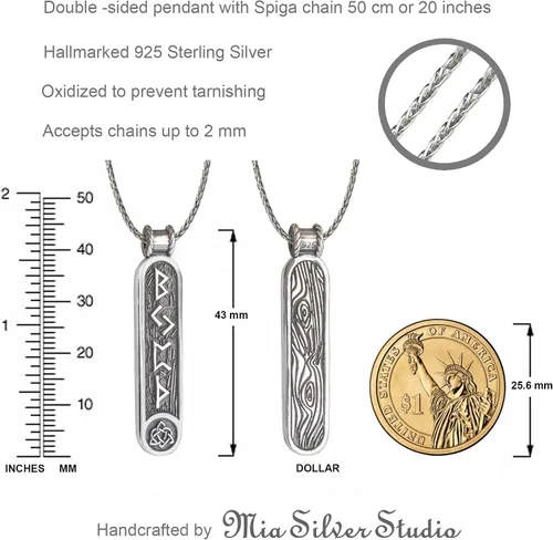 Miniatura 30 de Viking Rune Formula Pendant Necklace for Men Women - 925 Sterling Silver - Norse Nordic Celtic Jewelry - Runes Protection Amulet - Matching