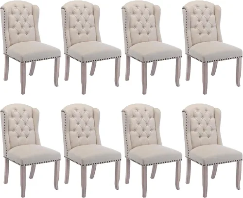Miniatura 19 de Ya-Home Juego de 2 sillas de comedor copetudas, sillas de comedor tapizadas de lino, sillas de comedor modernas de mediados de siglo con adornos