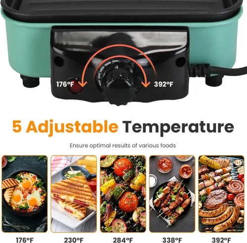 Miniatura 4 de Parrilla eléctrica para interiores, parrilla eléctrica 2 en 1 de 1500 W con red de parrilla y placa extraíble de cocina antiadherente, parrilla
