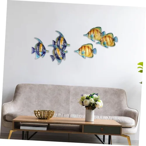 Miniatura 4 de BESPORTBLE Peces a rayas de hierro forjado para jardín, arte de metal al aire libre, escultura de animales inspiradores, peces tropicales, arte