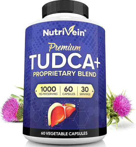 Nutrivein Suplemento prémium de apoyo hepático TUDCA+ 1000 mg - Suministro para 30 días (60 cápsulas): Suplemento TUDCA Sales biliares para el