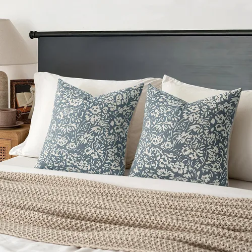 Miniatura 6 de MIULEE Fundas de almohada florales 18x18, juego de 2 fundas de almohada decorativas modernas de lino, fundas de almohada neutras de estilo granja