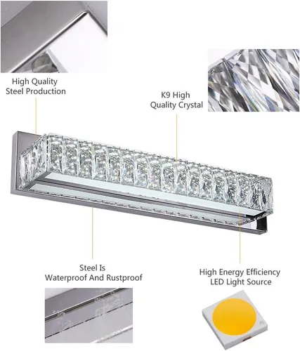 Miniatura 3 de Luces de tocador de cristal, accesorios de iluminación de tocador de baño sobre el espejo, lámparas LED modernas de pared hechas para acabado