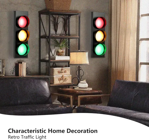 Miniatura 2 de HOMIER Lámpara de pared de semáforo, lámpara LED de tráfico de estilo retro con control remoto, decoración de luz de parada de tráfico de sala