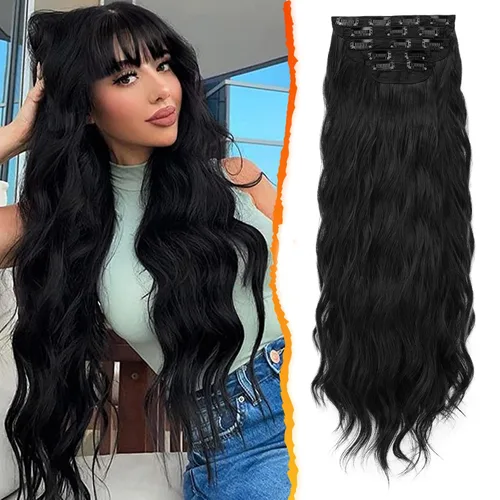 Miniatura 28 de BARSDAR Extensiones de cabello ondulado con clip, color marrón chocolate oscuro, extensiones de cabello con clip de 20 pulgadas para mujer, 5 piezas