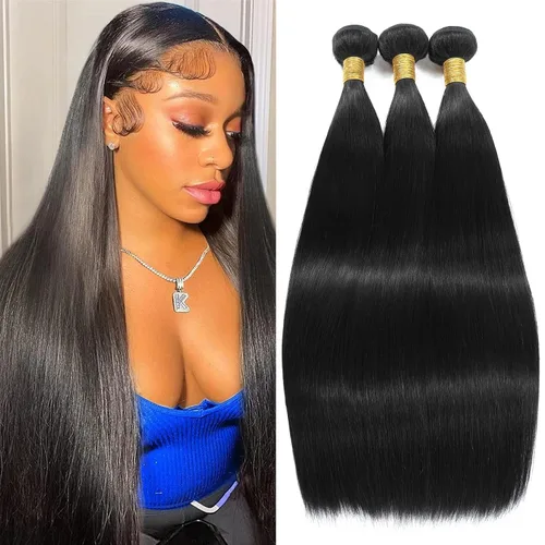 Miniatura 25 de Extensiones de cabello humano lacio tipo afro, 12 meses de vida útil de 10, 12 y 14 pulgadas, paquetes de cabello lacio brasileño Yaki 100% sin