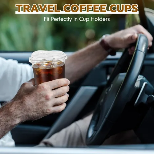 Miniatura 7 de Ziliny Juego de 50 vasos de plástico transparente con tapas para sorber sin pajilla, tazas de café helado transparentes gruesas y desechables