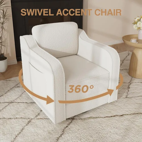 Miniatura 3 de FiveWillowise Silla giratoria decorativa para sala de estar, sillón tapizado de 30 pulgadas en barril, cómodo sillón moderno individual para Marrón