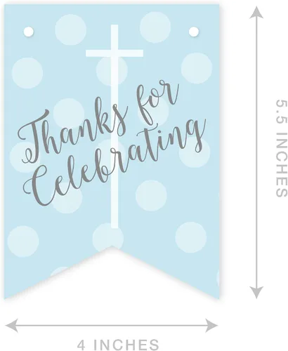 Miniatura 5 de Andaz Press Colección de bautismo de niño azul y gris, banderín colgante personalizado con cuerda, agradecimiento por celebrar el bautismo