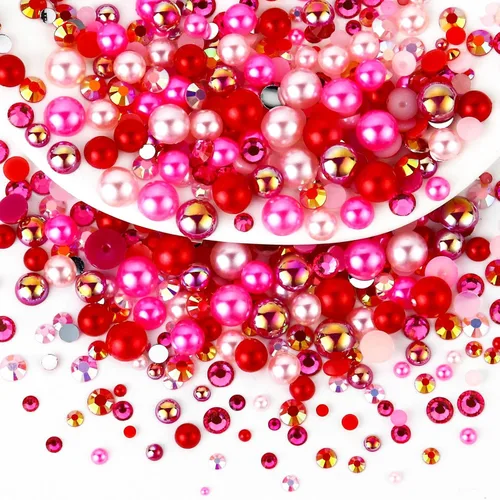 Miniatura 22 de 60g de perlas planas mixtas y diamantes de imitación para manualidades, vasos, zapatos, arte de uñas facial, perlas medias de 2mm-10mm y piedras
