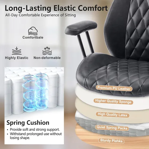 Miniatura 4 de YFO Silla de Oficina para Hogar y Escritorio con Ruedas de Goma, Silla Ergonómica para Computadora con Soporte Lumbar, Altura Ajustable, Giratoria