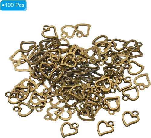 Miniatura 3 de PATIKIL 100 piezas de dije de corazón mini círculo de corazón colgante de metal a granel para hacer joyas, pulseras, aretes, collar