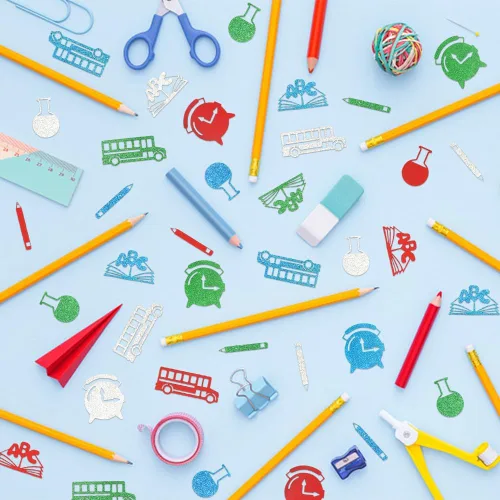 Miniatura 4 de Heureppy 200 piezas de confeti de regreso a clases, decoración temática escolar, confeti de papel para el día de regreso a casa, regalos de Azul