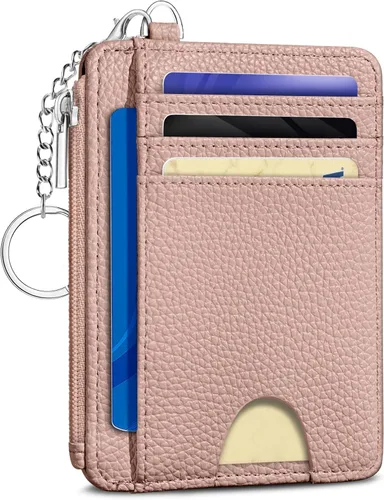 Miniatura 43 de Kelvoris Tarjetero pequeño para mujer, cartera delgada con bloqueo RFID, llavero con bolsillo para monedas con cremallera, bolsillo frontal